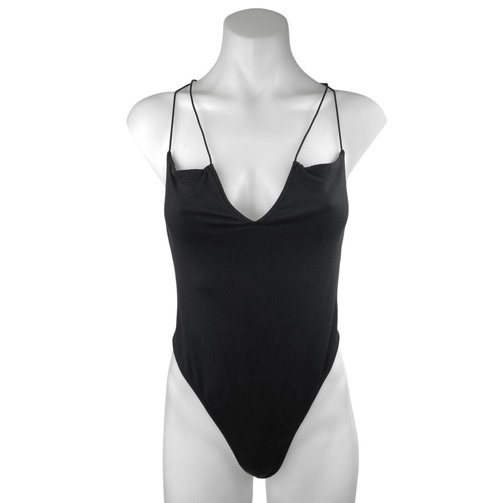 Ser.O.Ya Womens Black Sleeveless Cami Camisole V-neck Thong Bodysuit Tank Top L